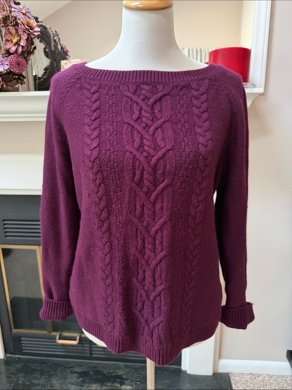 Talbots Cable Knit Scoop Neck Sweater - Plum